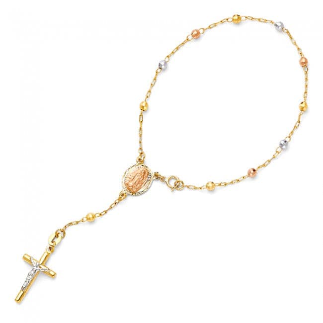 14K Tricolor Gold Bead Rosary Bracelet
