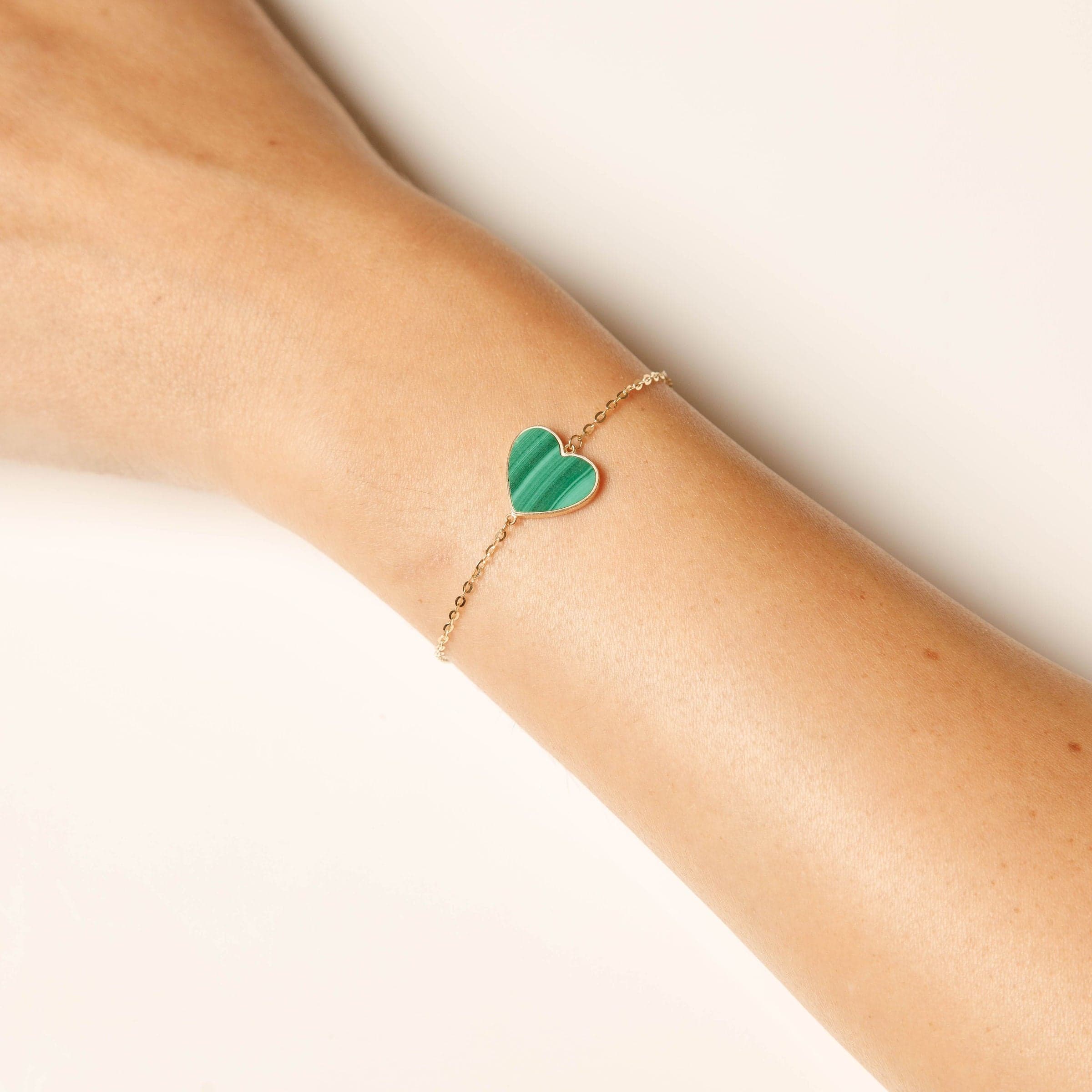 14K Yellow Gold Malachite Heart Bracelet thumbnail 2