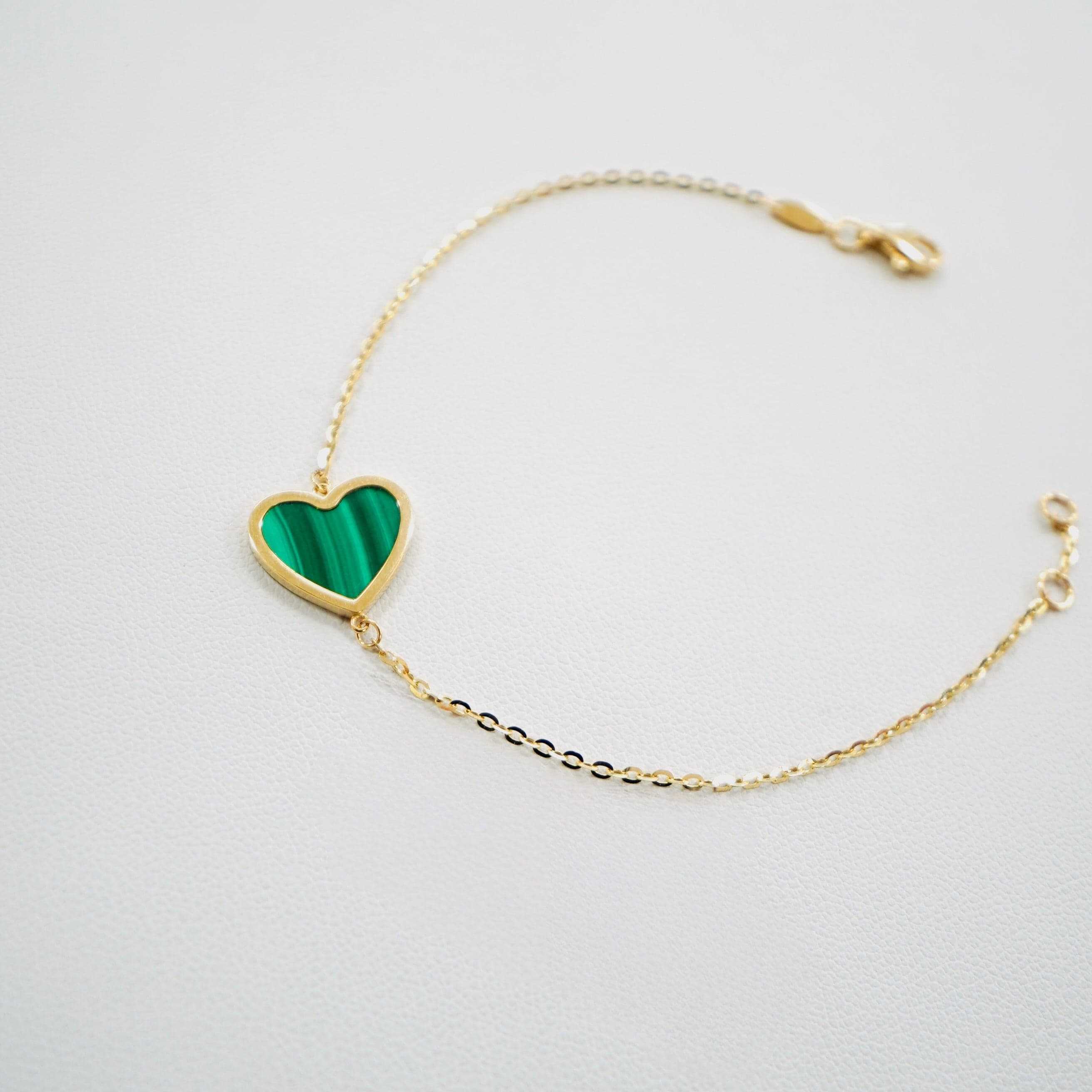 14K Yellow Gold Malachite Heart Bracelet thumbnail 3