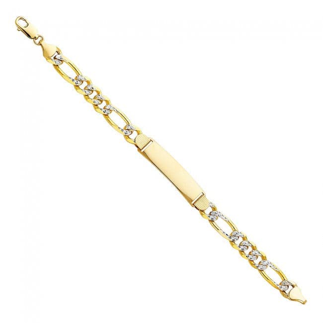 Solid 14K Gold Nugget Figaro ID Bracelet