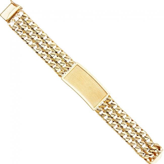 Solid 14K Two Tone Gold Diamond-Cut Figaro ID Bracelet