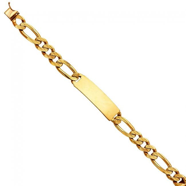 Solid 14K Gold 9mm Figaro ID Bracelet