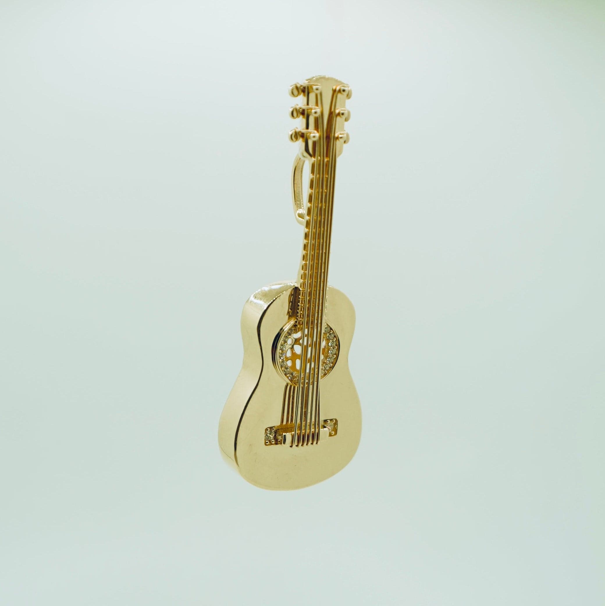 Solid 14K Yellow Gold Handmade Guitar Pendant