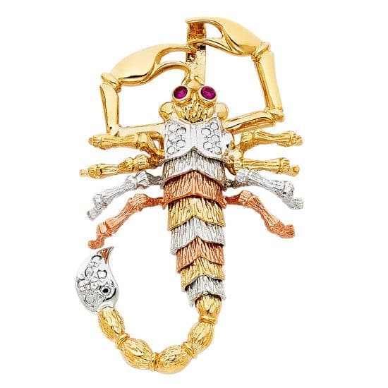 Solid 14K Tricolor Gold Scorpion Large Pendant