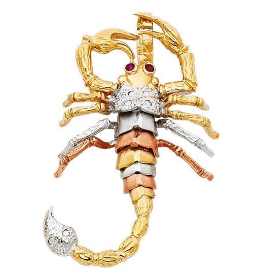 Solid 14K Tricolor Gold Scorpion Pendant