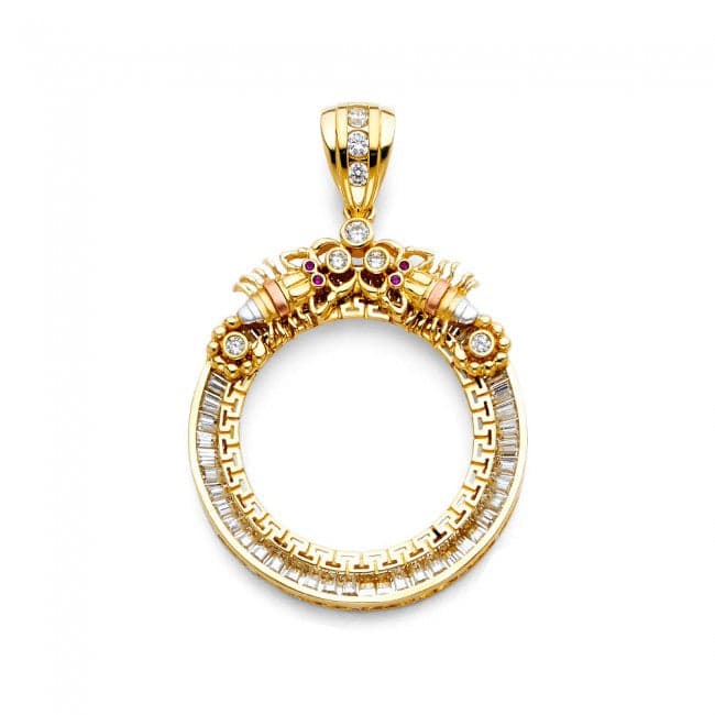 Solid 14K Yellow Gold Scorpion Bezel for Mexican 50 Pesos