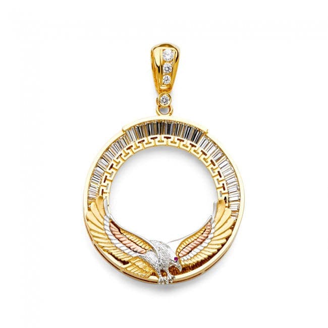Solid 14K Yellow Gold Eagle Bezel for Mexican 50 Pesos