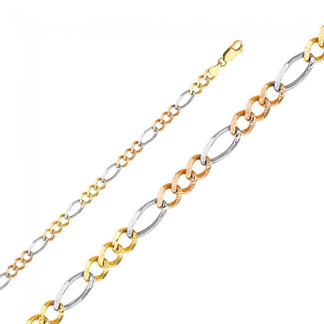 Solid 14K Two Tone Gold Figaro Chain