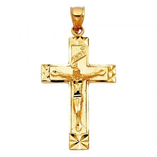 Solid 14K Yellow Gold Diamond-Cut Crucifix Pendant