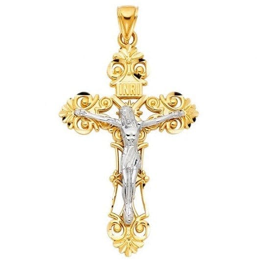 Solid 14K Yellow & White Gold Crucifix