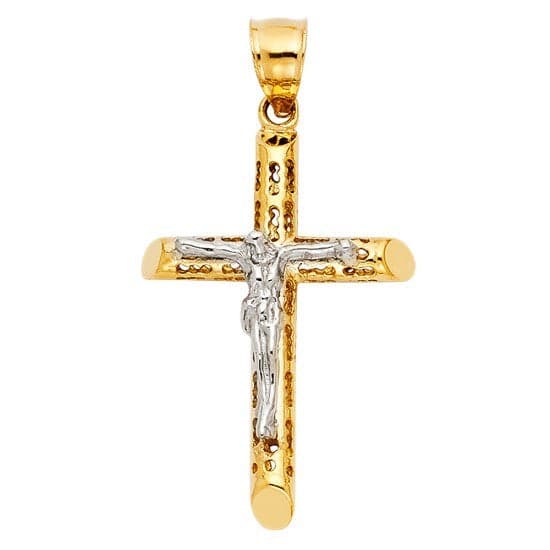 Solid 14K Yellow Gold Jesus Wood Crucifix