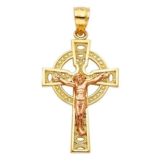 Solid 14K Yellow Gold Celtic Crucifix