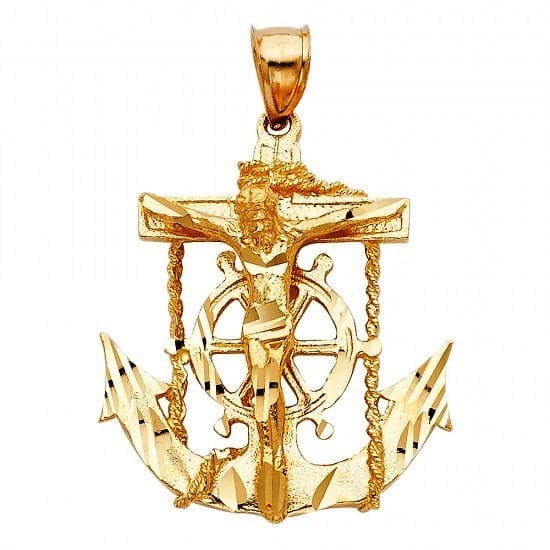 Solid 14K Yellow Gold Mariner's Crucifix (Small)