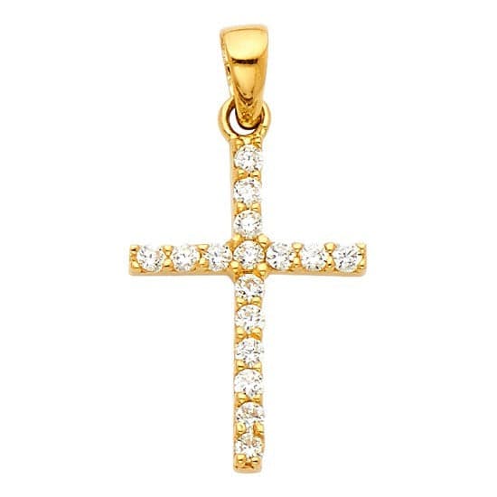 Solid 14K Yellow Gold CZ Cross Pendant