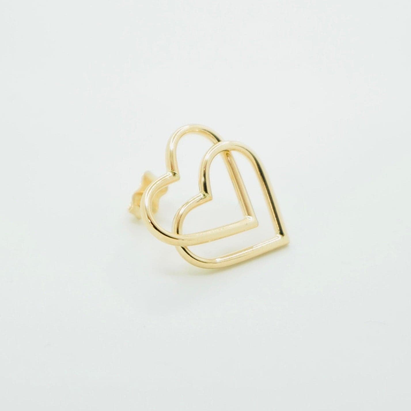 14K Yellow Gold Double Heart Earrings thumbnail 3