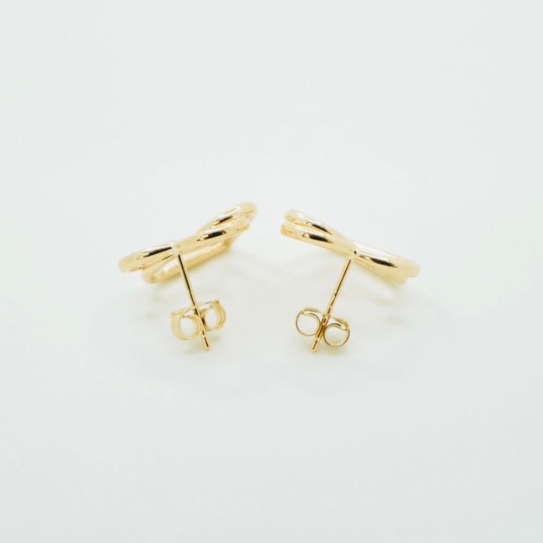 14K Yellow Gold Double Heart Earrings thumbnail 4
