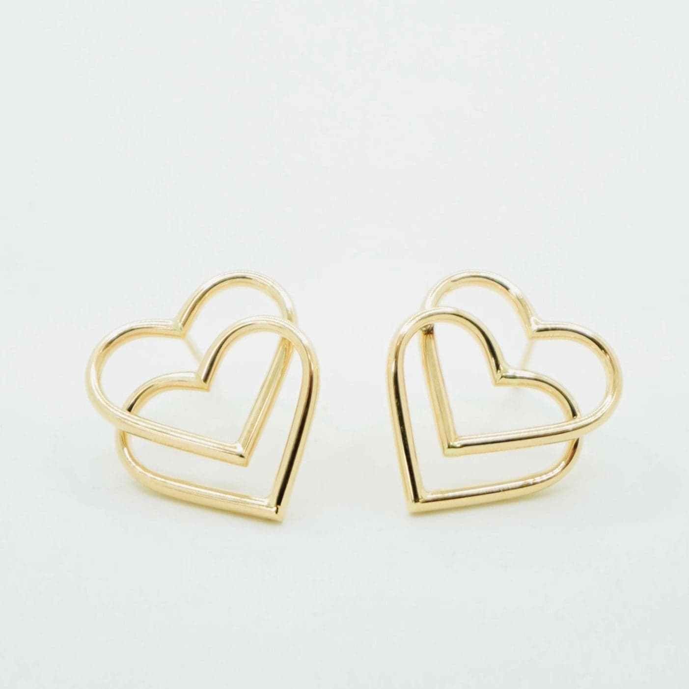 14K Yellow Gold Double Heart Earrings