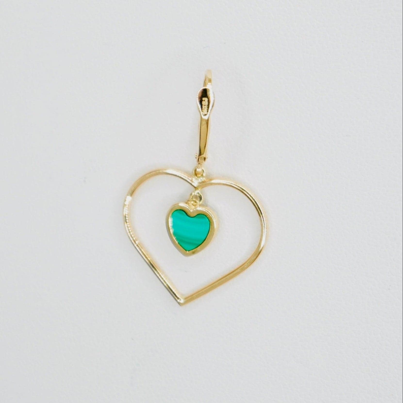 14K Yellow Gold Malachite Heart Earrings thumbnail 3