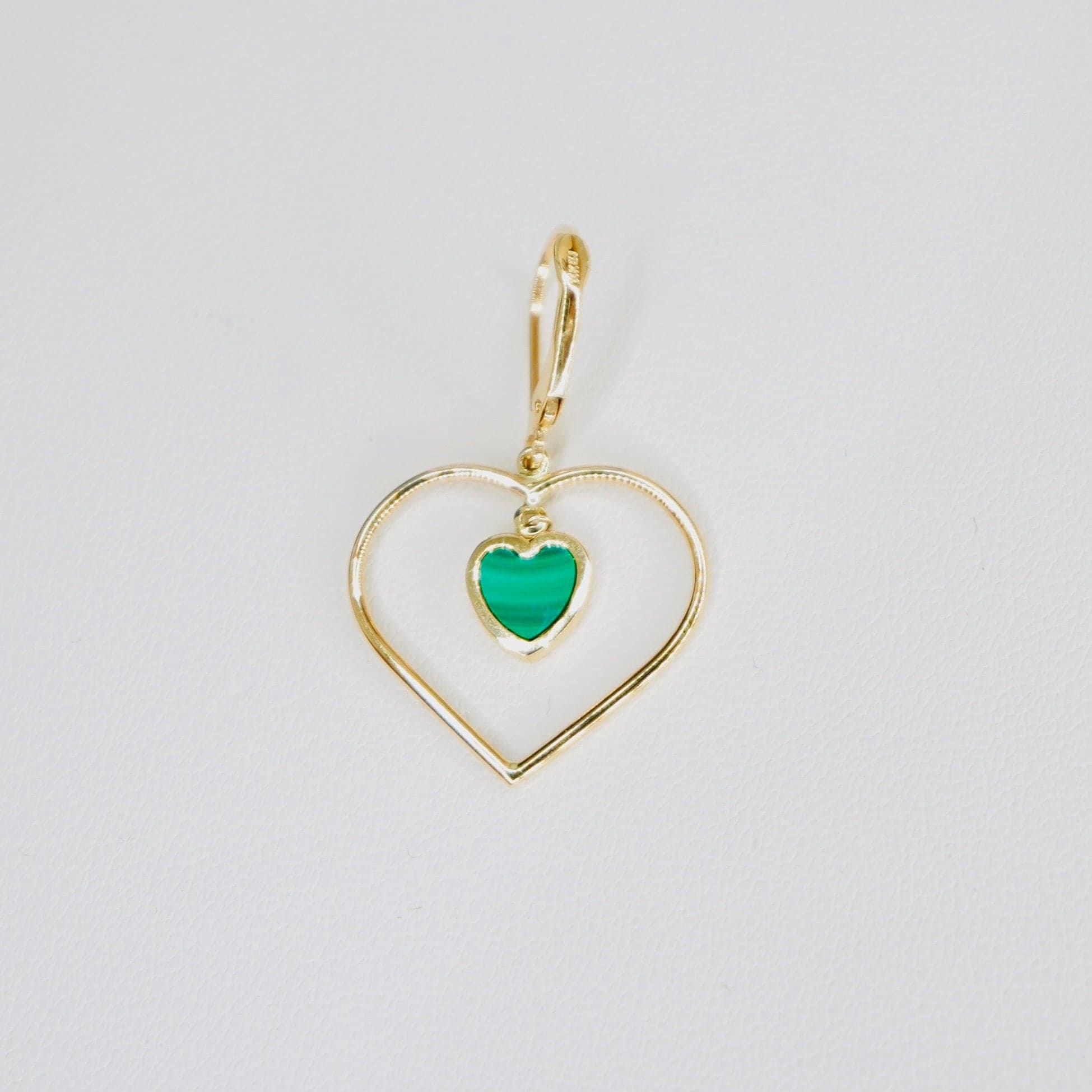 14K Yellow Gold Malachite Heart Earrings thumbnail 4