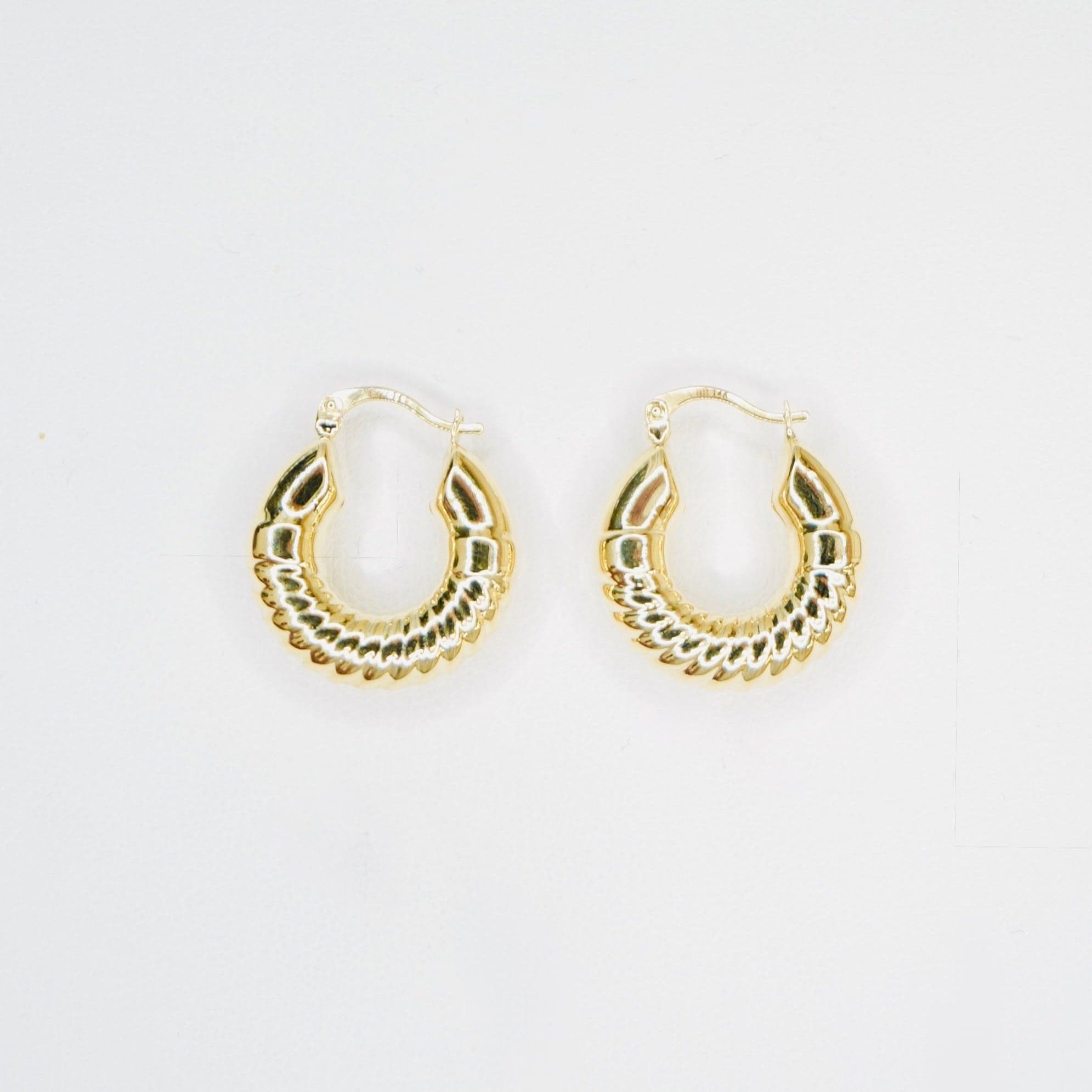 14K Yellow Gold "Shrimp" Puff Hoop Earrings thumbnail 3