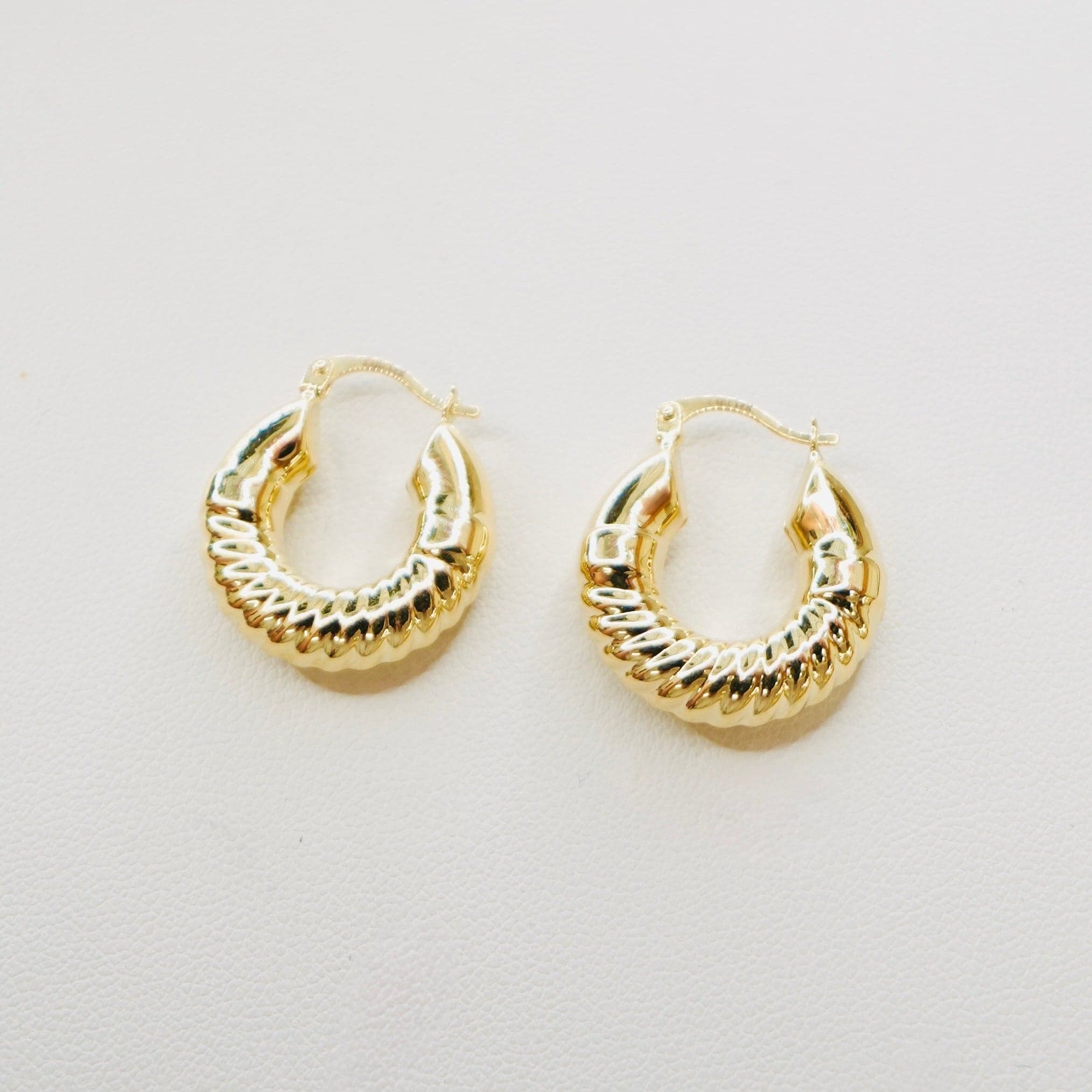 14K Yellow Gold "Shrimp" Puff Hoop Earrings