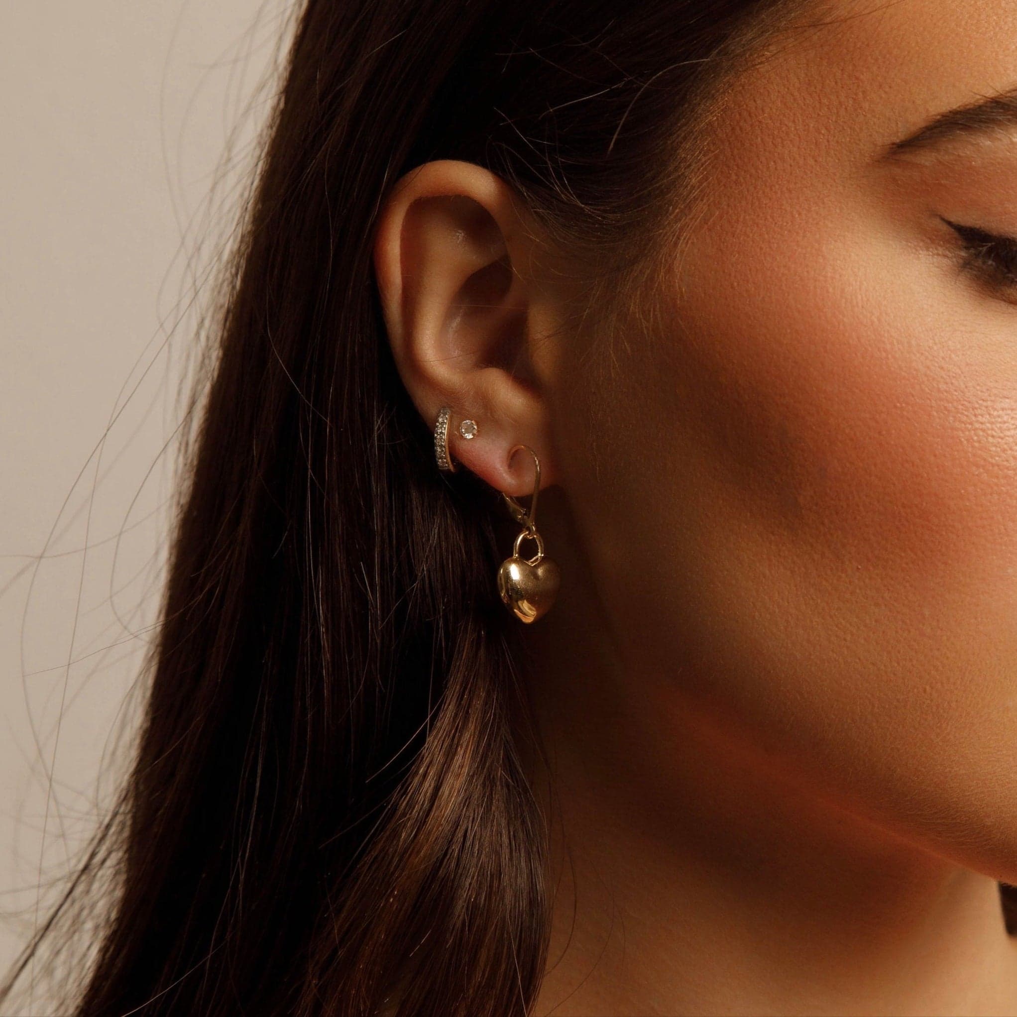 14K Yellow Gold Heart Dangly Earrings thumbnail 2