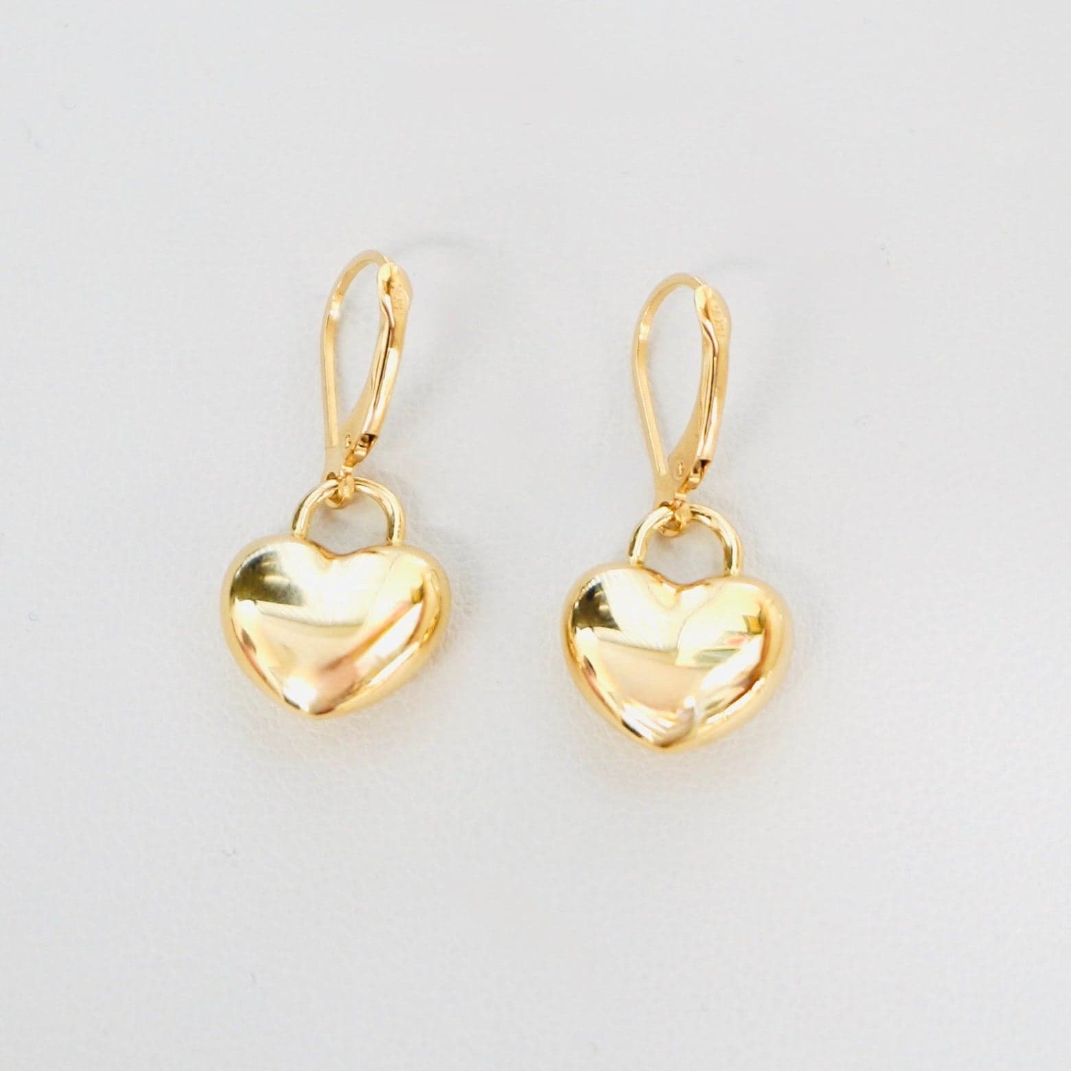 14K Yellow Gold Heart Dangly Earrings thumbnail 3