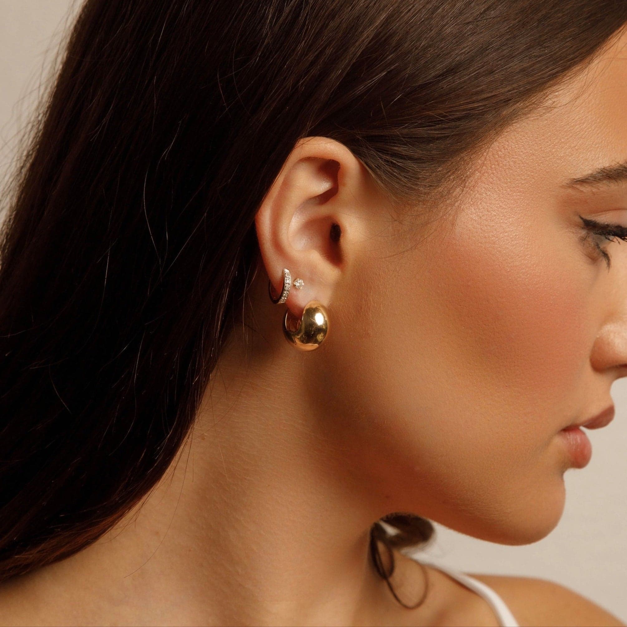 14K Yellow Gold Oval Stone Earrings thumbnail 2