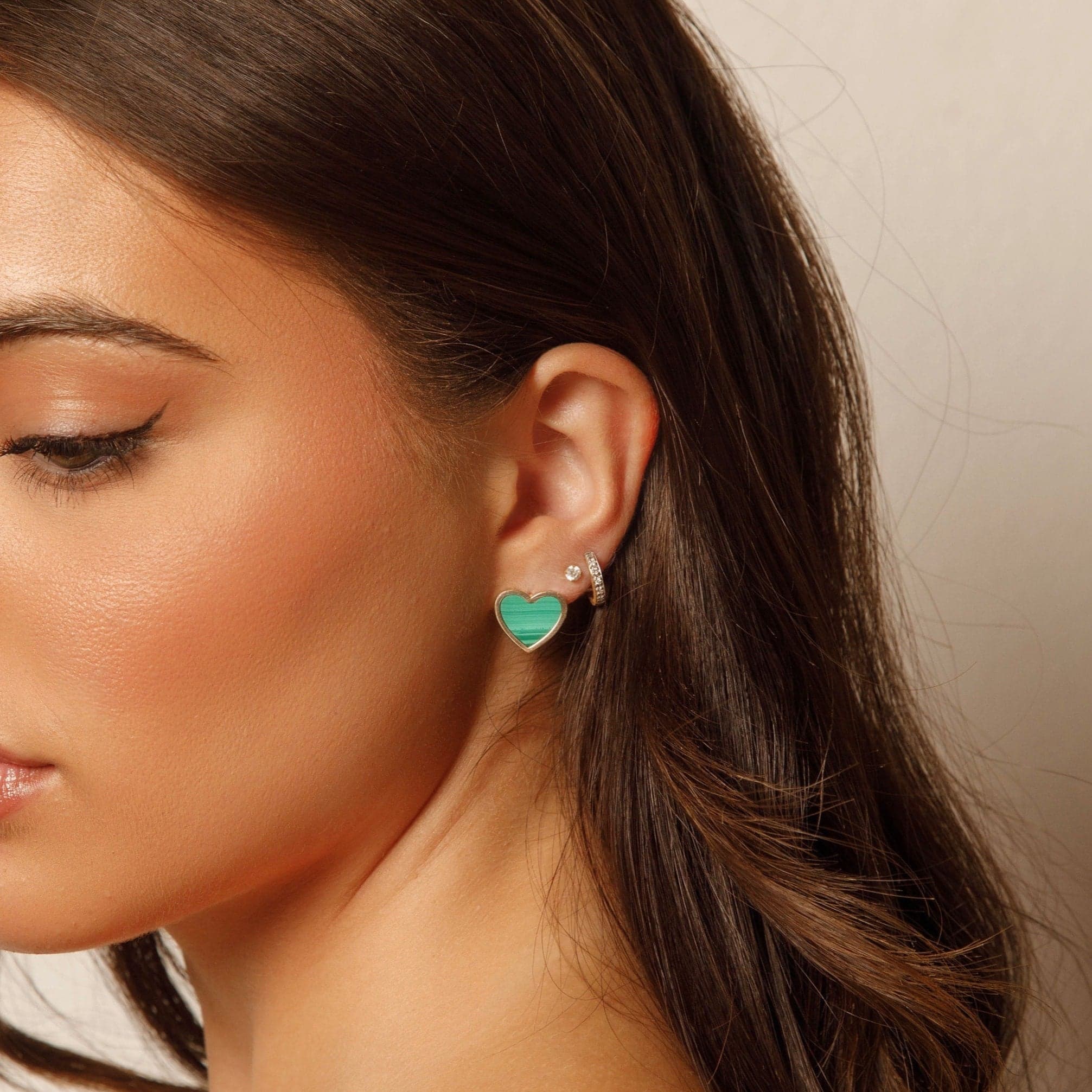 14K Yellow Gold Malachite Heart Earrings (Fancy) thumbnail 2