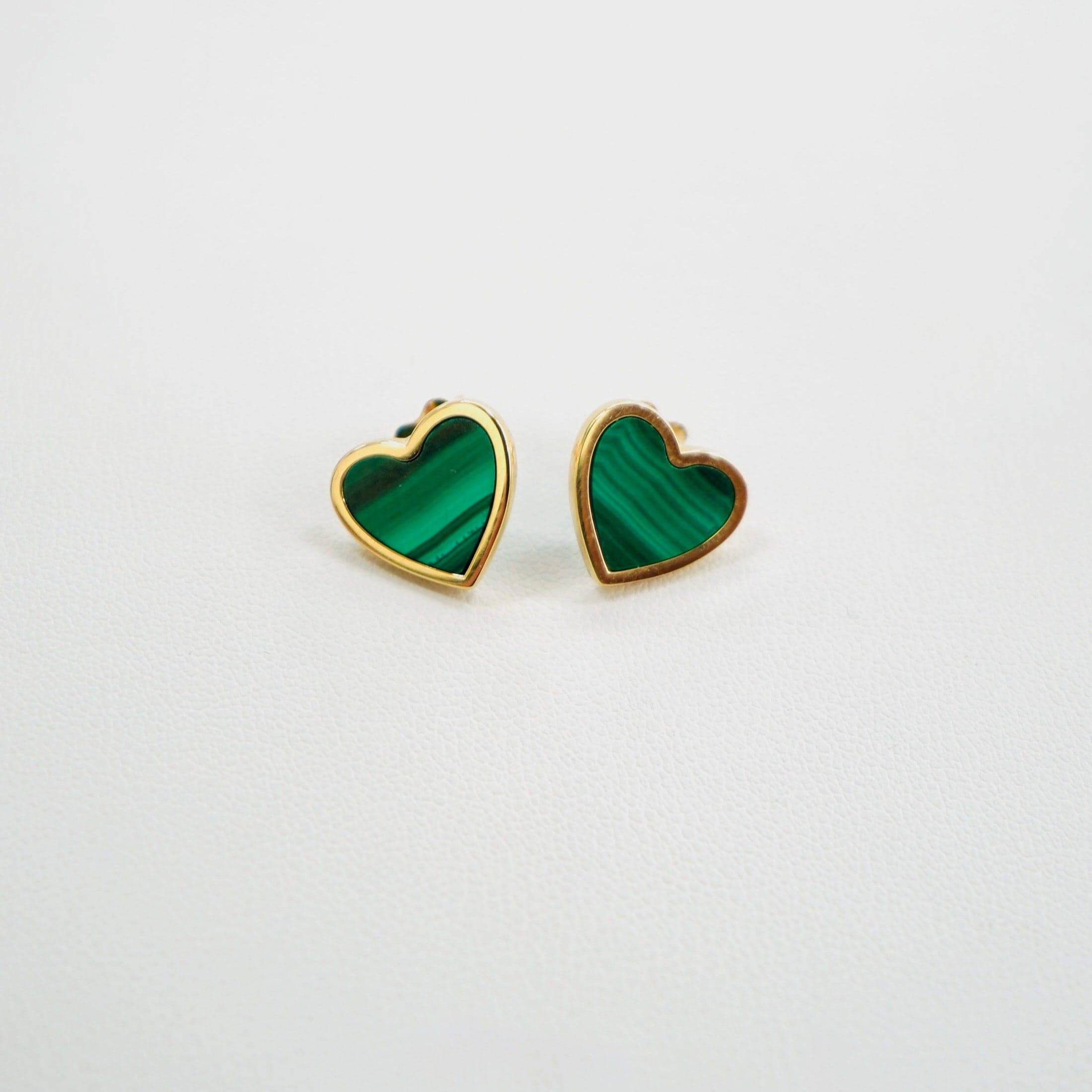 14K Yellow Gold Malachite Heart Earrings (Fancy)