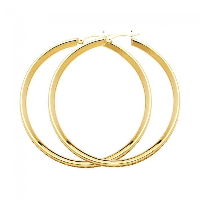 14K Yellow Gold CZ Hoop Earrings