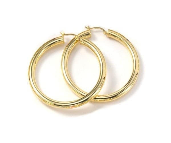 14K Yellow Gold 4mm 2.5" Hoop Earrings