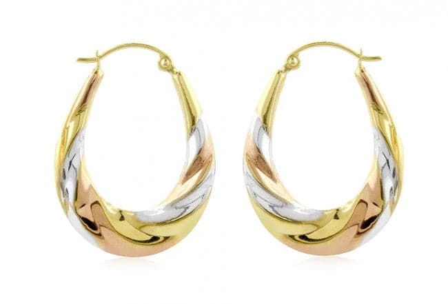 14K Tricolor Gold Oval Earrings
