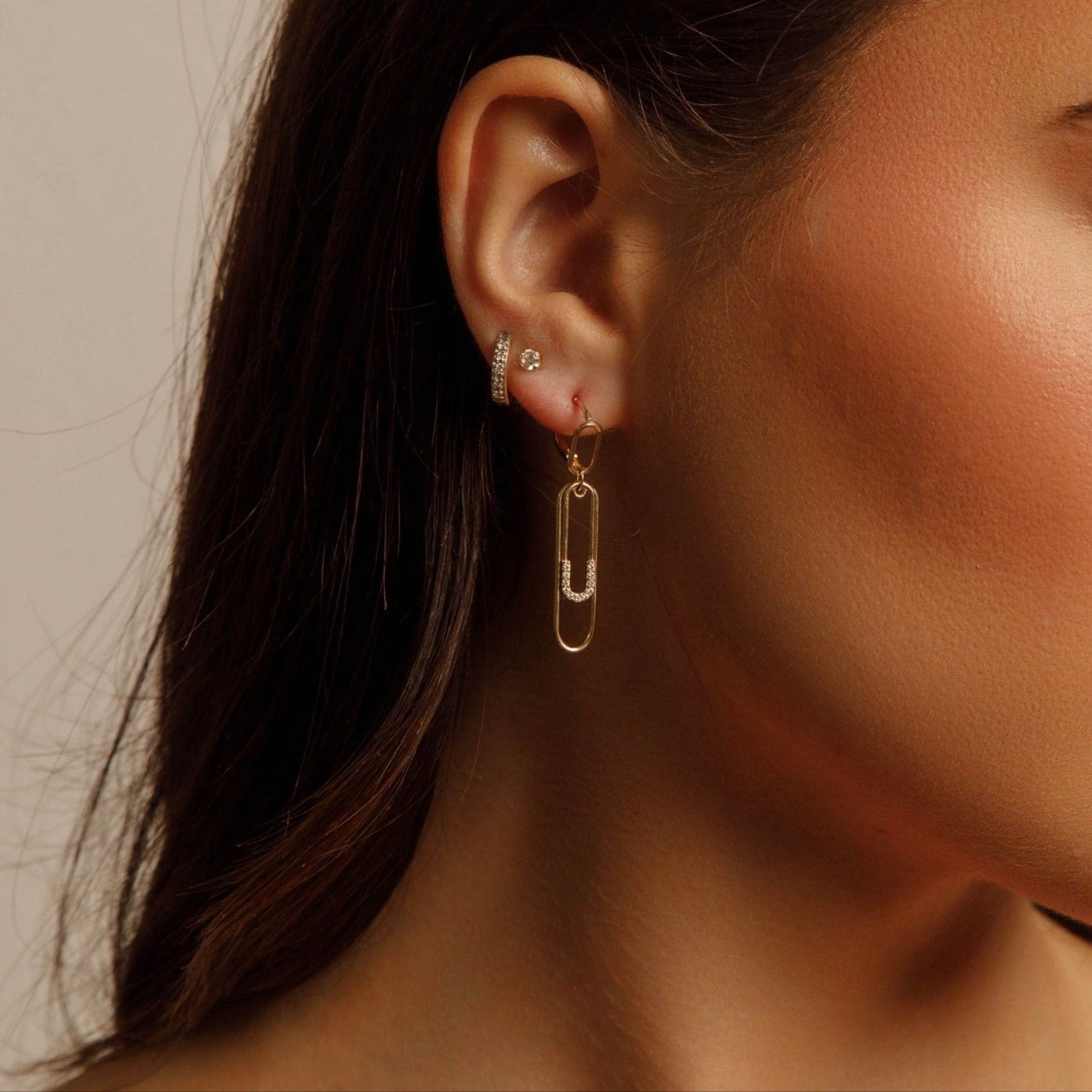 14K Yellow Gold Dangling Paper Clip Earrings thumbnail 2