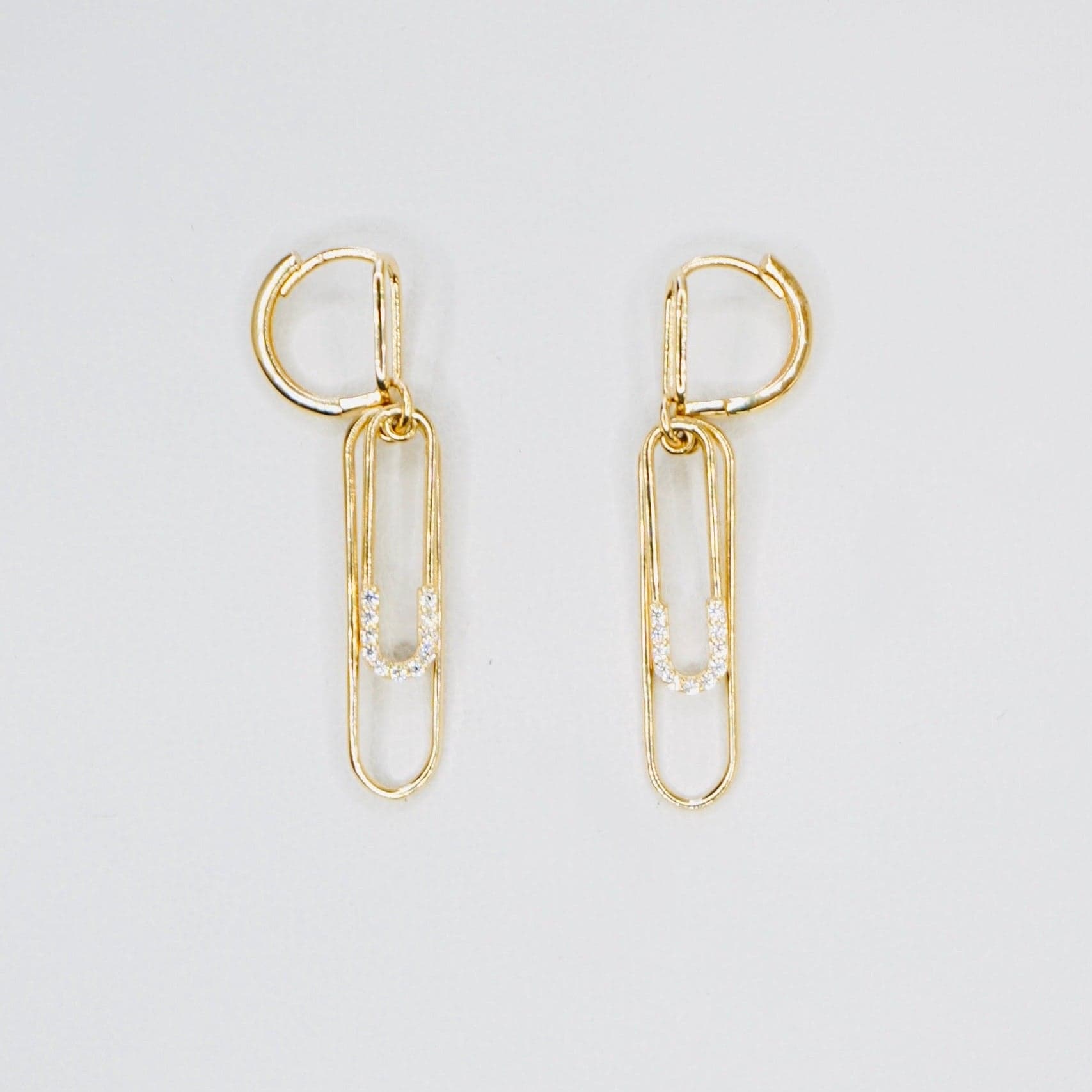 14K Yellow Gold Dangling Paper Clip Earrings thumbnail 3