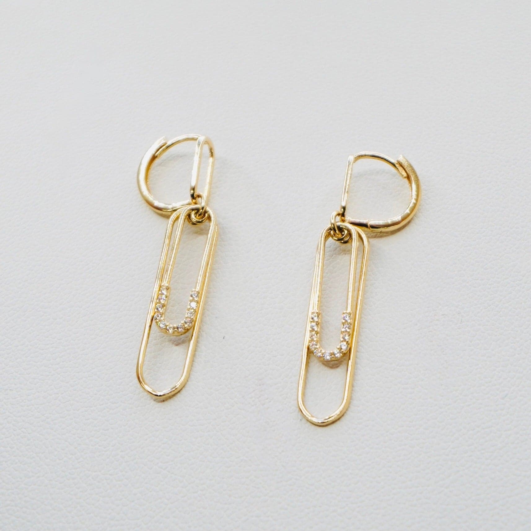 14K Yellow Gold Dangling Paper Clip Earrings