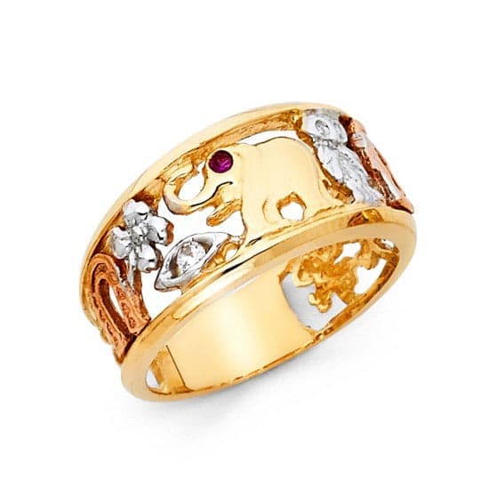 14K Tricolor Gold Good Luck Ring