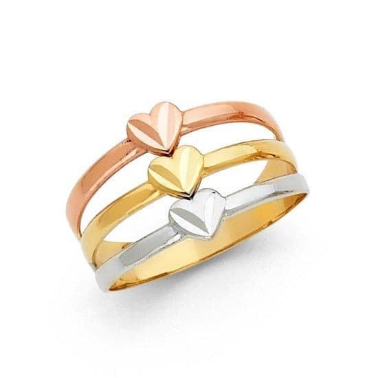 14K Tricolor Gold Diamond-Cut Hearts Ring