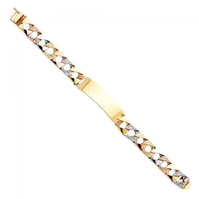 Solid 14K Tricolor Gold Cuban ID Bracelet