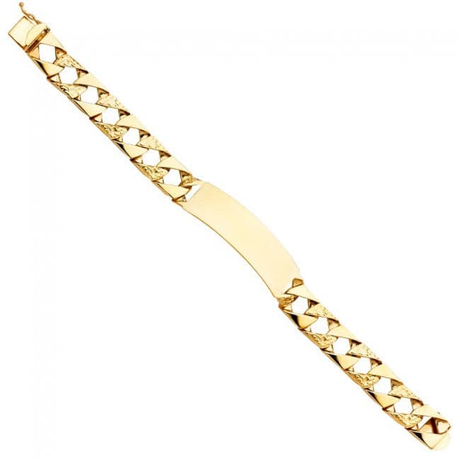Solid 14K Tricolor Gold Square Curb ID Bracelet