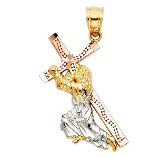 Solid 14K Yellow Gold Carrying The Cross Pendant