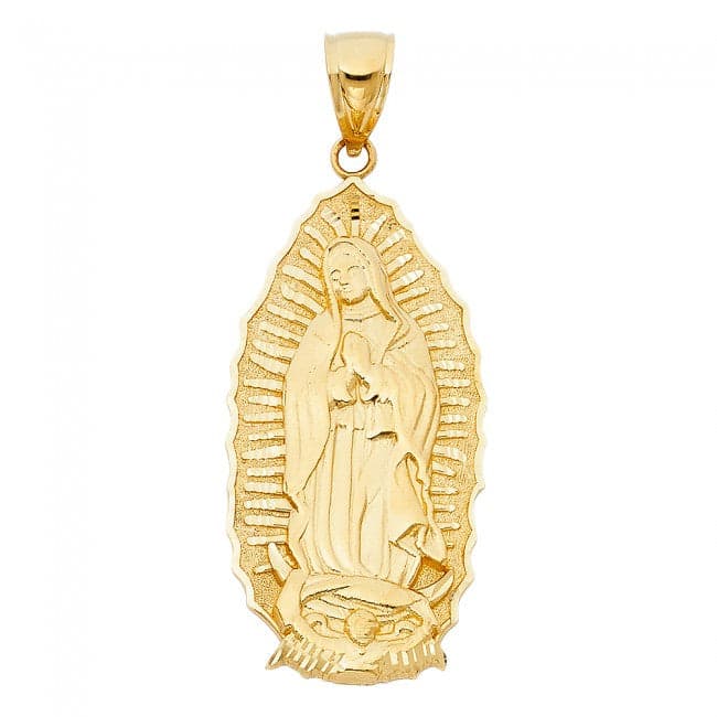 Solid 14K Yellow Gold Large Guadalupe Pendant