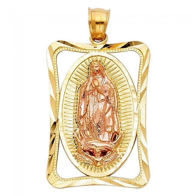 Solid 14K Yellow Gold Bicolor Guadalupe Medal