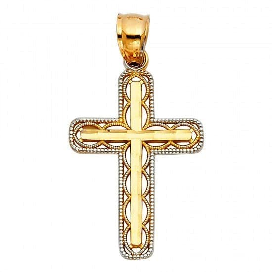 Solid 14K Two Tone Gold Filigree Cross