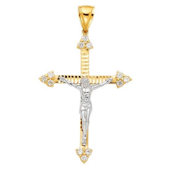 Solid 14K Yellow Gold Fancy Diamond-Cut Crucifix