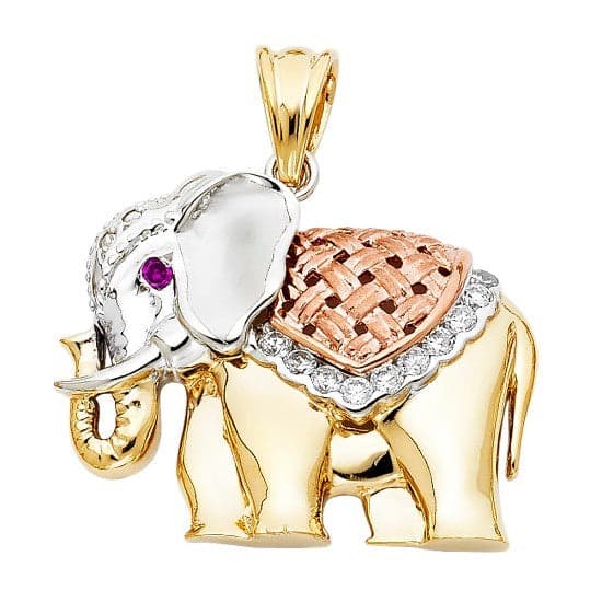 Solid 14K Tricolor Gold Elephant Pendant