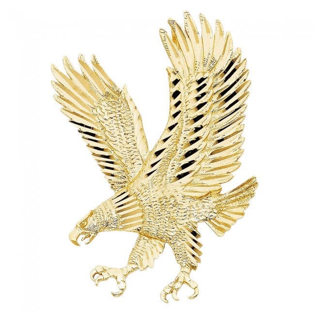 Solid 14K Yellow Gold Large Eagle Pendant
