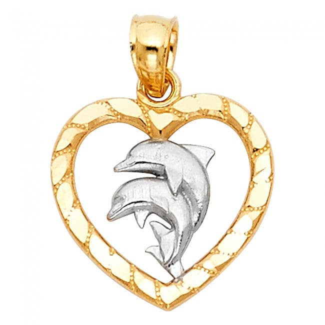 Solid 14K Yellow Gold Bottle-Nose Dolphins Charm