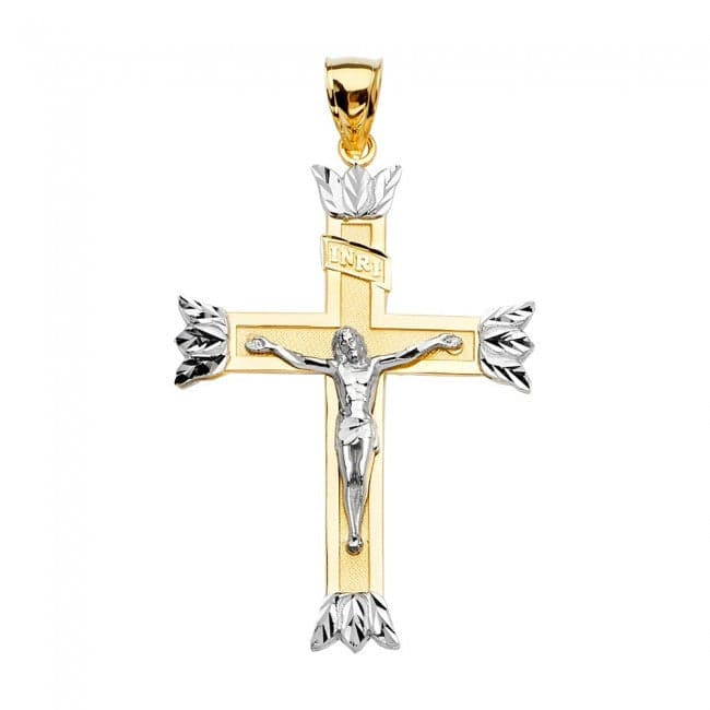 Solid 14K Two-Tone Gold Crucifix Cross