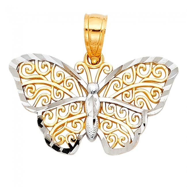Solid 14K Two-Tone Gold Butterfly Pendant